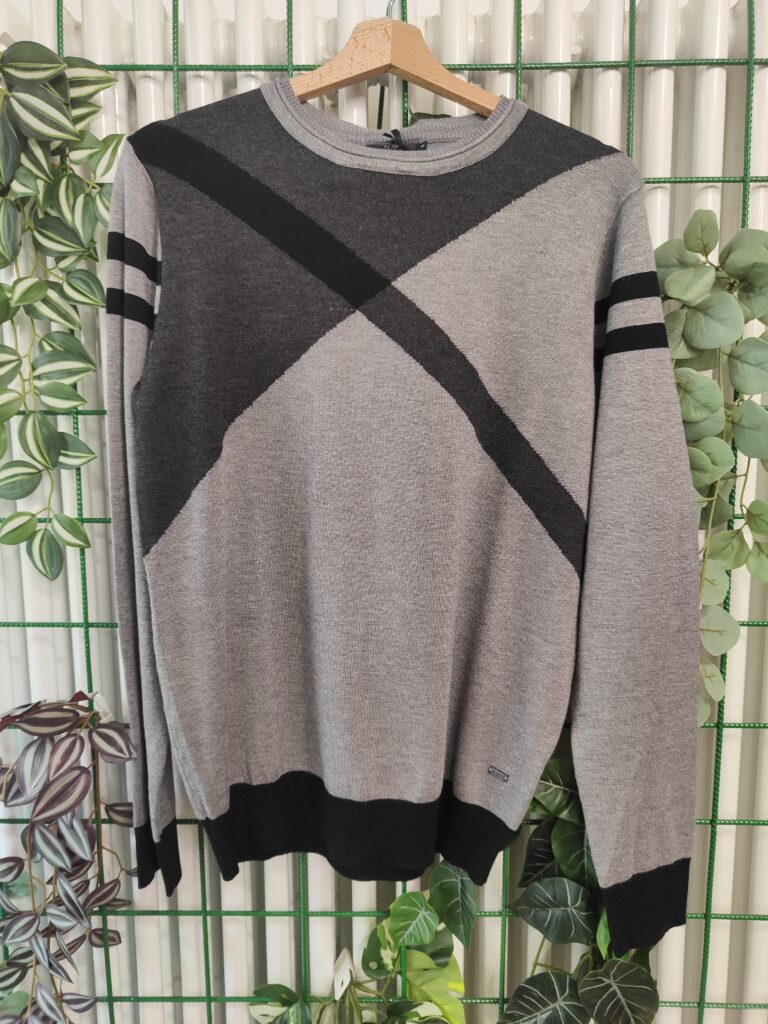 MAGLIONCINO VISCOSA FANTASIA GEOMETRICA NERO GRIGIO