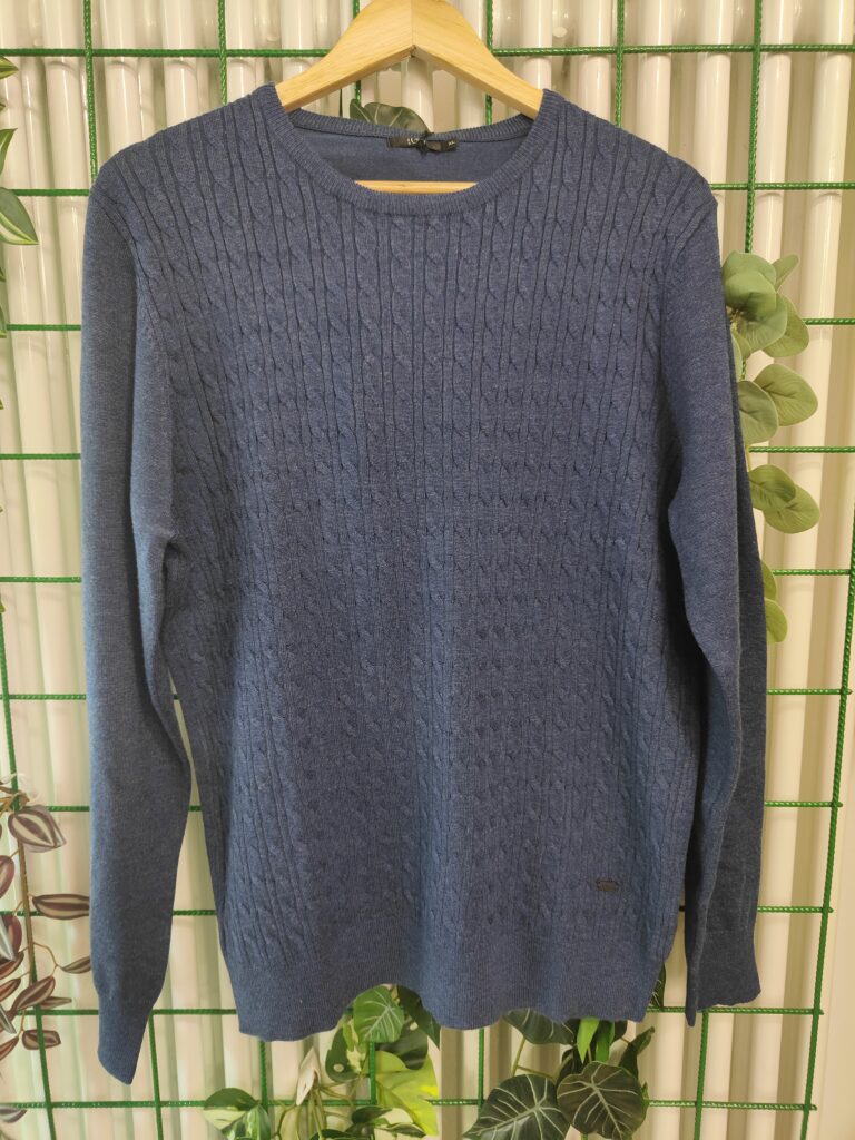 MAGLIONCINO MISTO LANA MERINO TRECCIA FINE BLU