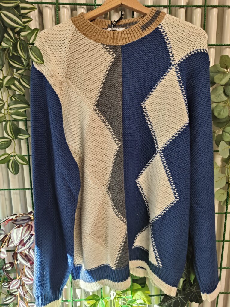 MAGLIONE A ROMBI BLU PANNA BEIGE